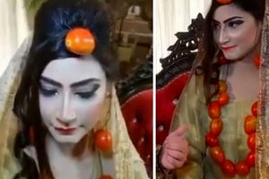 اقدام عجیب عروس پاکستانی: استفاده از گوجه‌فرنگی به جای طلا و جواهرات عروسی