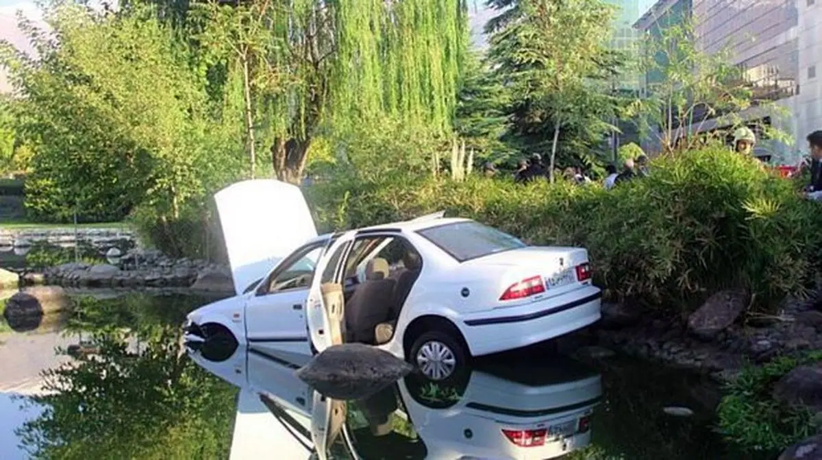 سقوط خودروی سواری در برکه پارک شهری