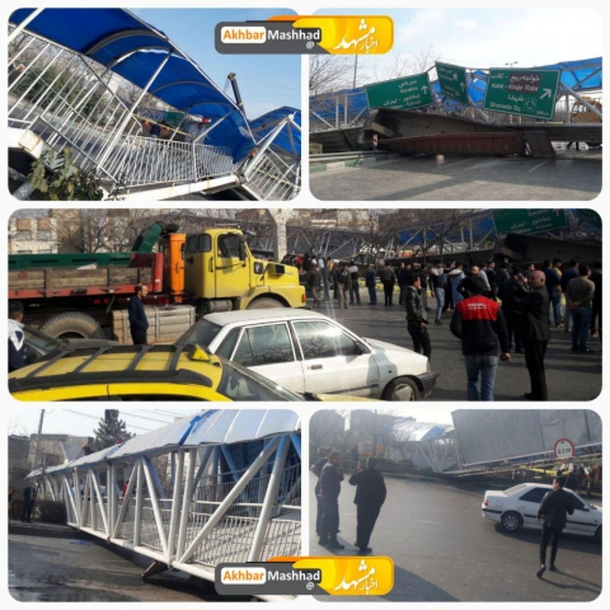 سقوط پل عابر پیاده در میدان امام حسین مشهد