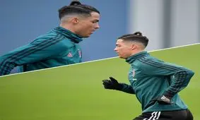 رونالدو با مدل موی جدید در تمرینات یوونتوس