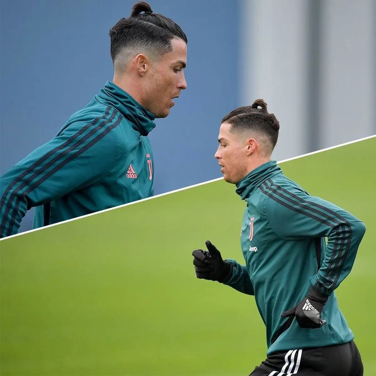 رونالدو با مدل موی جدید در تمرینات یوونتوس