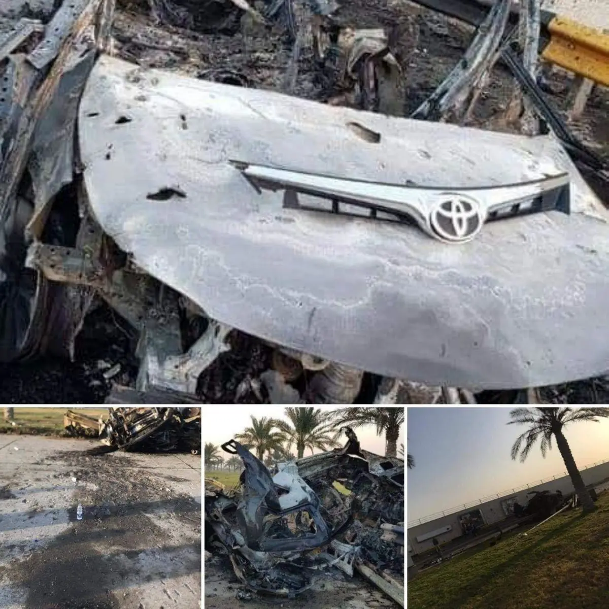 اعلام نام شهدای اقدام تروریستی آمریکا در فرودگاه بغداد + عکسی از خودرویی که سردار سلیمانی سوار بر آن هدف قرار گرفت