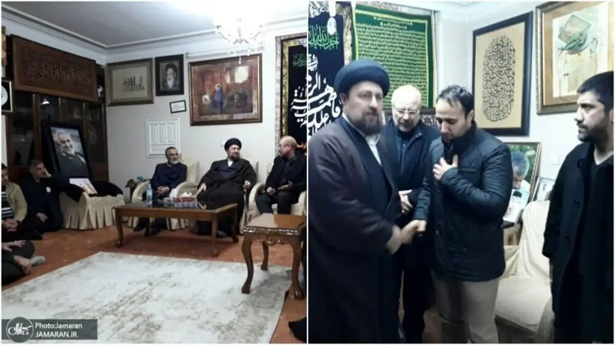 عکسی از حضور سیدحسن خمینی و محمدباقر قالیباف در منزل سردار سلیمانی