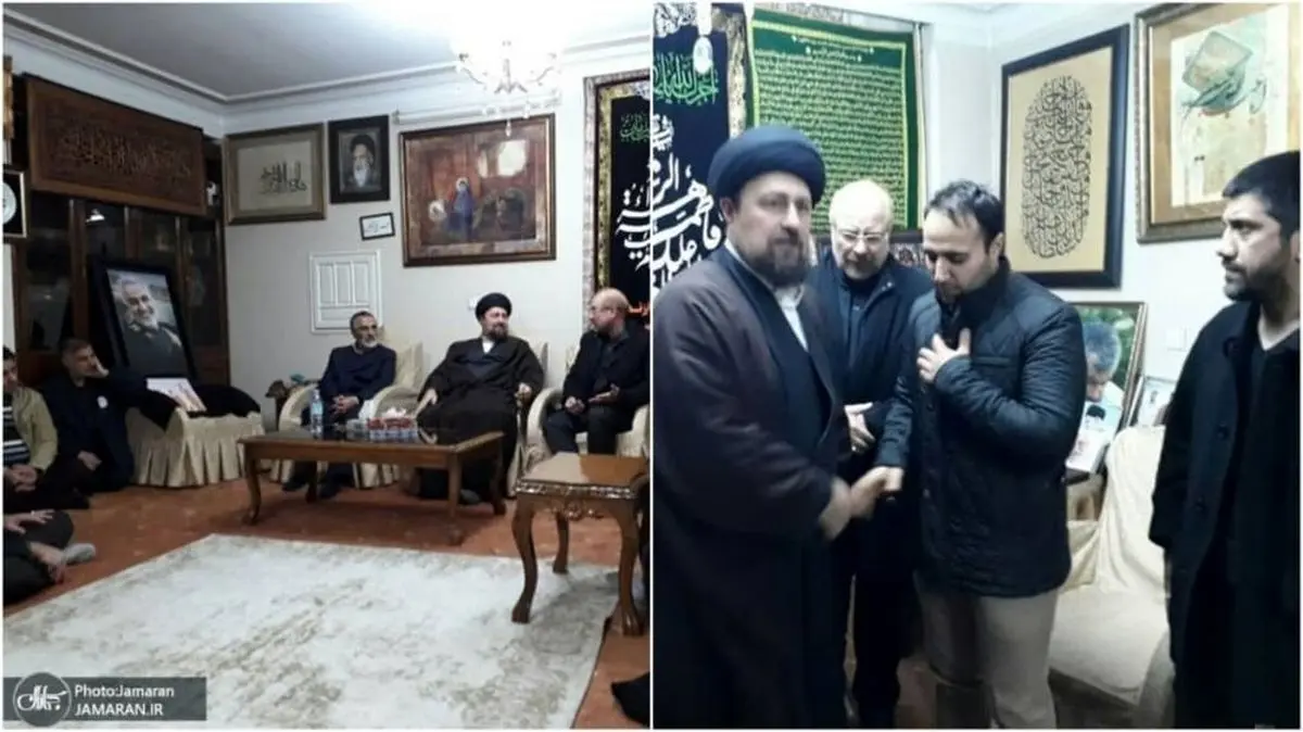 عکسی از حضور سیدحسن خمینی و محمدباقر قالیباف در منزل سردار سلیمانی