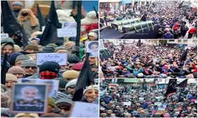 عکس/ تشییع نمادین پیکر سپهبد حاج قاسم سلیمانی و ابومهدی المهندس توسط مردم کشمیر