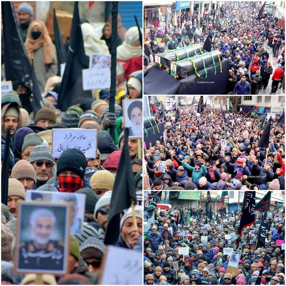 عکس/ تشییع نمادین پیکر سپهبد حاج قاسم سلیمانی و ابومهدی المهندس توسط مردم کشمیر