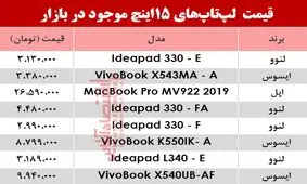 مظنه انواع لپ تاپ ۱۵اینچ در بازار؟ +جدول
