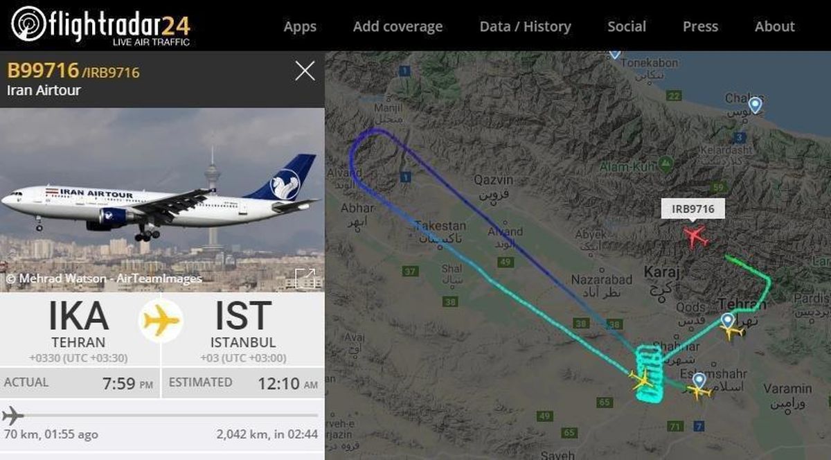 هواپیمایی از مبداً تهران به استانبول به دليل نقص فنى در فرودگاه مهرآباد، به سلامت به زمين نشست