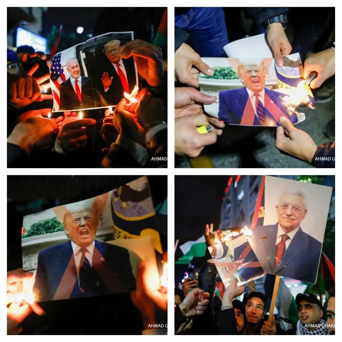 اعتراض فلسطینی‌ها به طرح معامله قرن و آتش زدن تصویر ترامپ