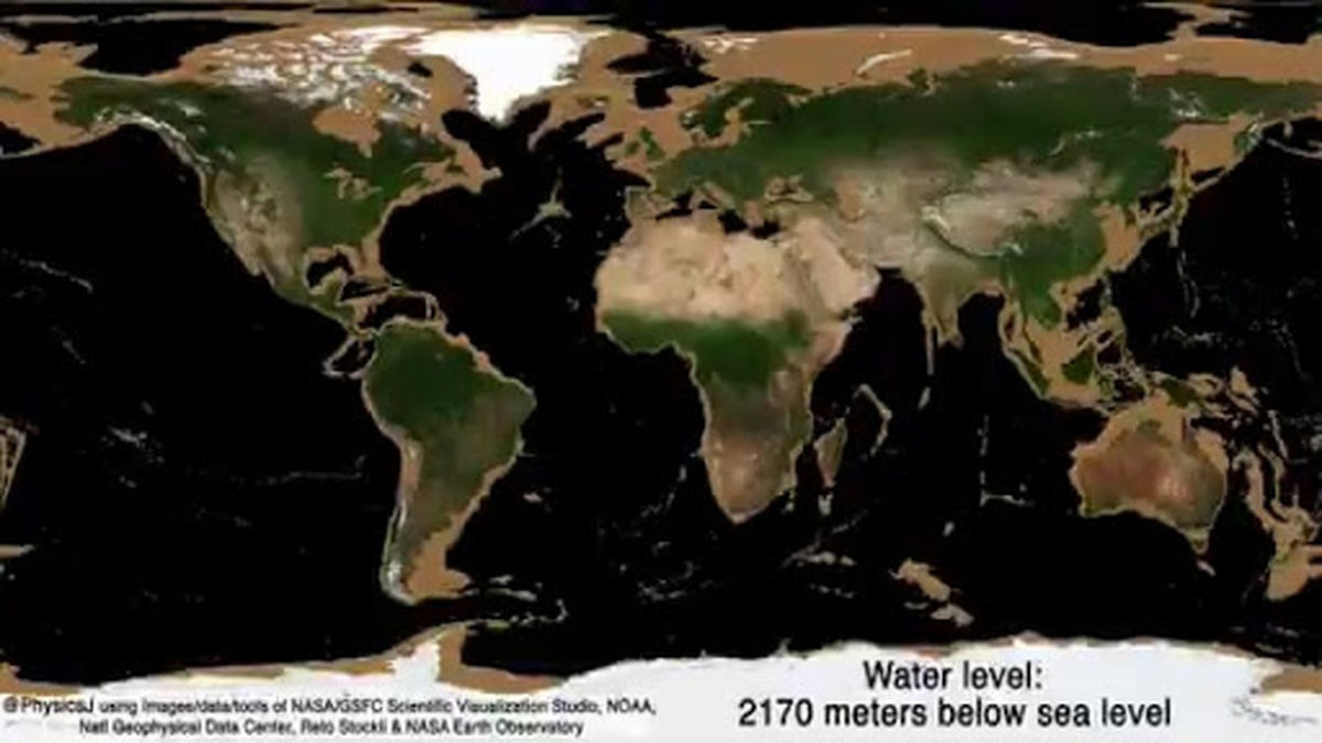 فیلم| شبیه‌سازی زمین بعداز پایین آمدن سطح آب اقیانوس‌ها