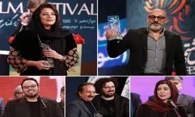 پیمان معادی، امیر آقایی، نازنین احمدی و طناز طباطبایی، بهترین بازیگران / مهدویان سیمرغ خود را تقدیم قربانیان ۹۸ کرد / آقایی جواب خانم مجری را داد و سانسور شد / "خورشید"؛ بهترین فیلم