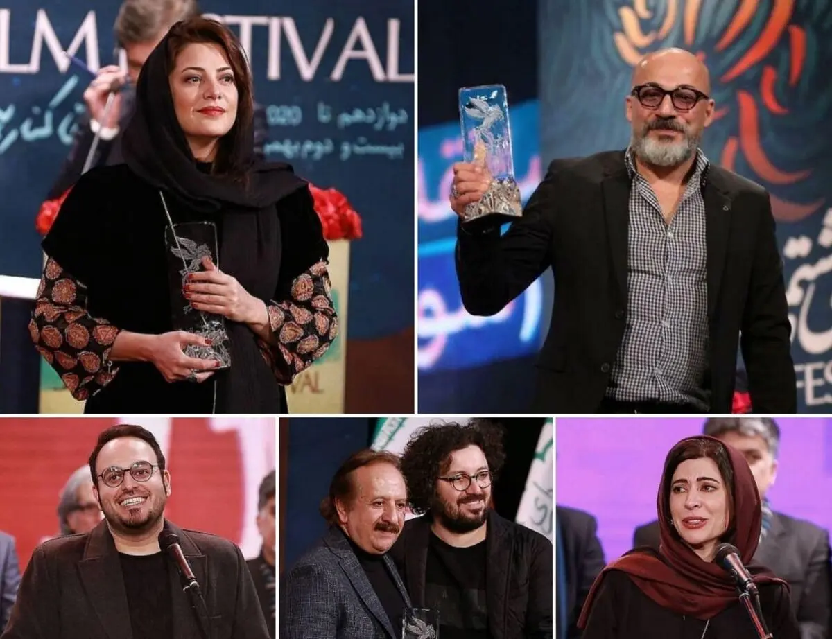 پیمان معادی، امیر آقایی، نازنین احمدی و طناز طباطبایی، بهترین بازیگران / مهدویان سیمرغ خود را تقدیم قربانیان ۹۸ کرد / آقایی جواب خانم مجری را داد و سانسور شد / "خورشید"؛ بهترین فیلم