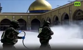 فیلم| ضدعفونی کردن مسجد کوفه در عراق