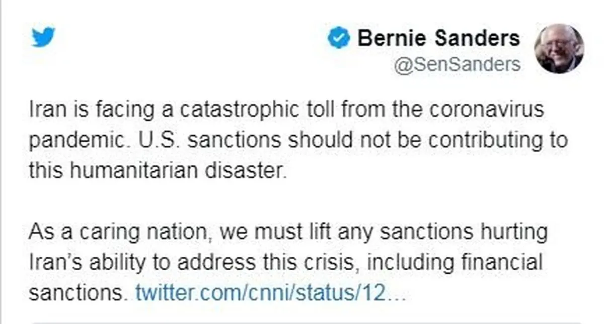 برنی سندرز خواهان لغو تحریم‌های ایران برای مقابله با شیوع کرونا شد