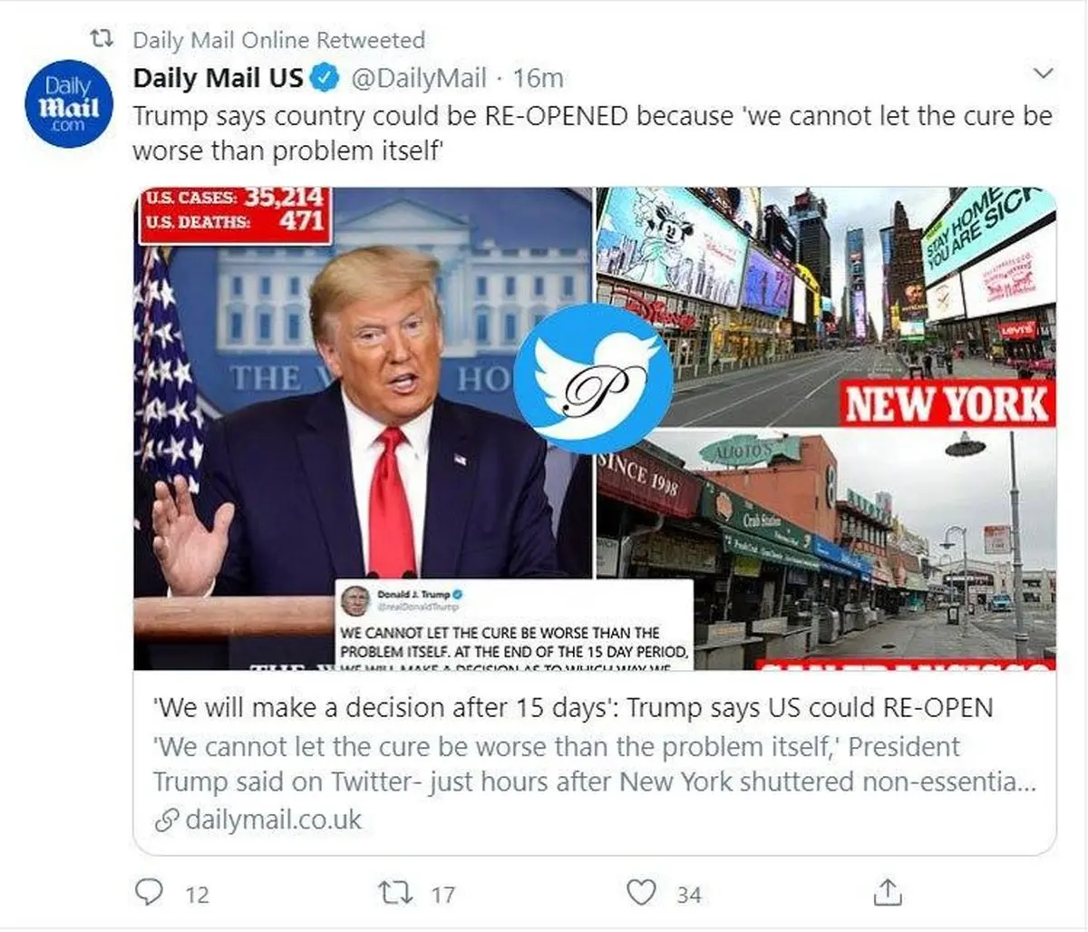 ترامپ: بعد از 15 روز دیگر تصمیم خواهیم گرفت که آمریکا را باز کنیم!