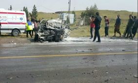 سوختن راننده در آتش به دلیل تصادف با کامیون + فیلم