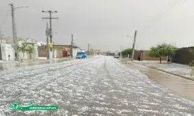 بارش تگرگ و خسارت به باغات پسته شهرستان مه ولات استان خراسان رضوی+ تصویر