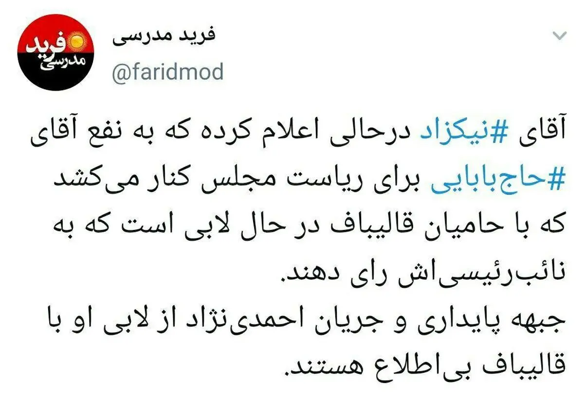آیا نیکزاد نائب رئیس مجلس می‌شود؟