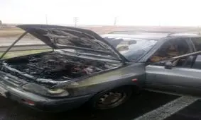 آتش گرفتن پراید در اتوبان تهران-قم