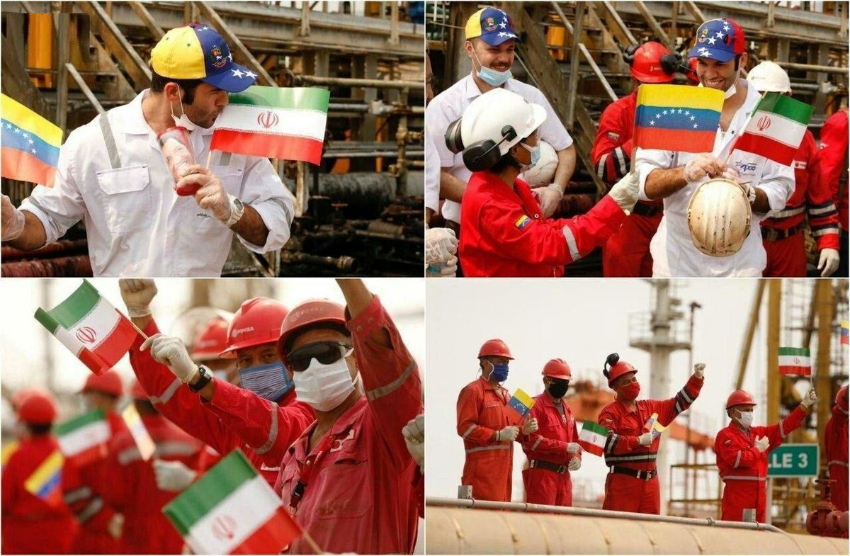 خوش‌آمدگویی کارگران ونزوئلایی به نفتکش ایرانی
