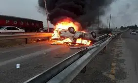 سوختن ۴ سرنشین پراید با کامیون در محور طبس