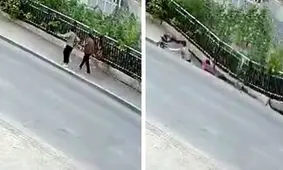 خالی شدن ناگهانی زمین زیر پای دو عابر پیاده + فیلم