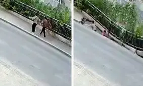 خالی شدن ناگهانی زمین زیر پای دو عابر پیاده + فیلم