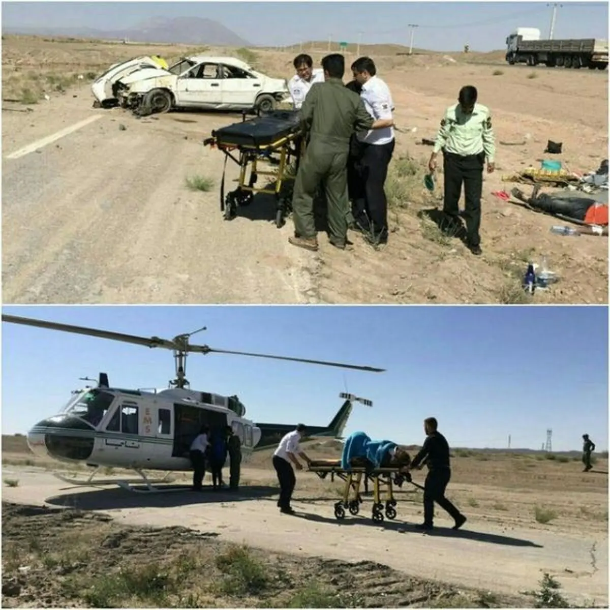واژگونی خودرو در میاندشت/ امدادرسانی به مصدومان با بالگرد اورژانس هوایی شاهرود