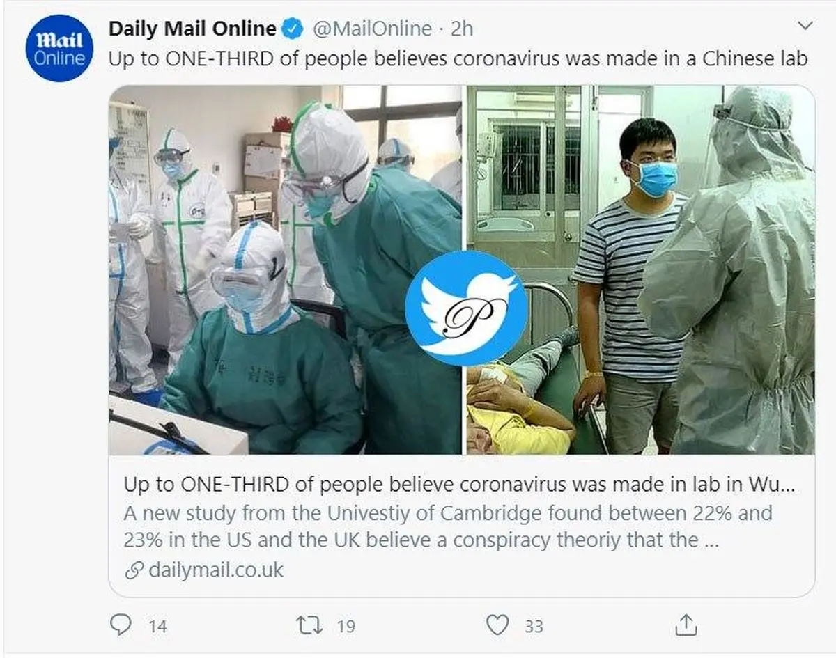 یک سوم مردم معتقدند کروناویروس در لابراتوار چین ساخته شده است