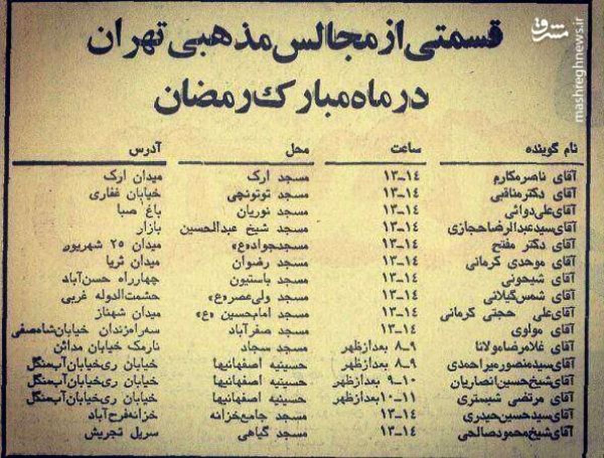 وعاظ مجالس مذهبی طهران در ماه رمضان ۵۱