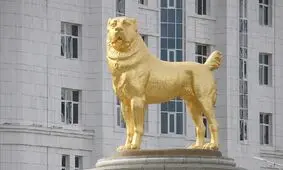رونمایی از تندیس غول پیکر و طلایی سگ آلابای در عشق آباد