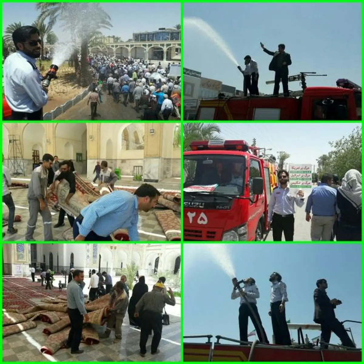 پاشیدن آب برای خنک کردن راهپیمایان روز قدس