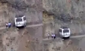 لحظه هولناک دور زدن راننده اتوبوس در لبه پرتگاه!/ ویدئو