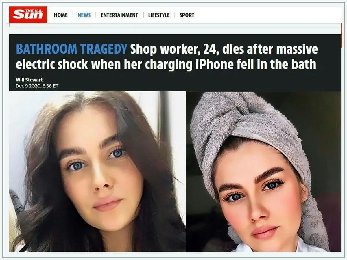 آیفون در حمام جان دختر ۲۴ساله را گرفت