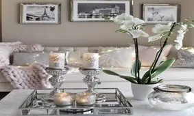 چیدمان میز جلومبلی با اکسسوری های سیلور