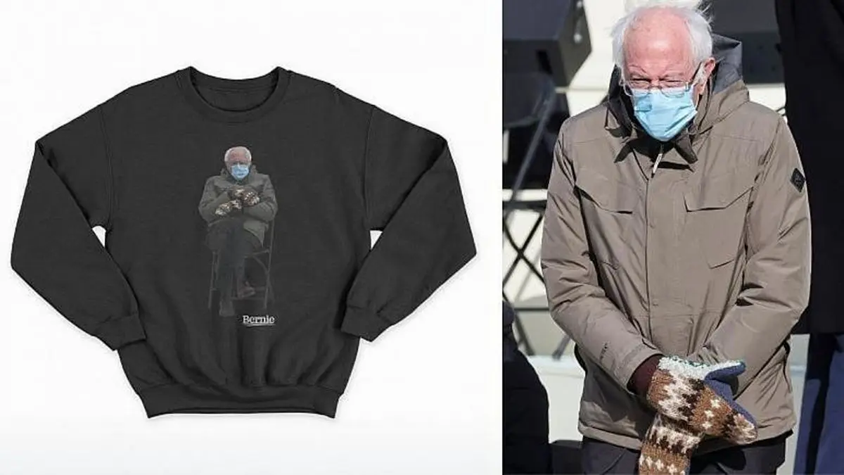 کمک‌های خیریه‌ با تصویر معروف سندرز/ از لباس ۲ میلیون دلاری تا عروسک قلاب‌بافی شده 