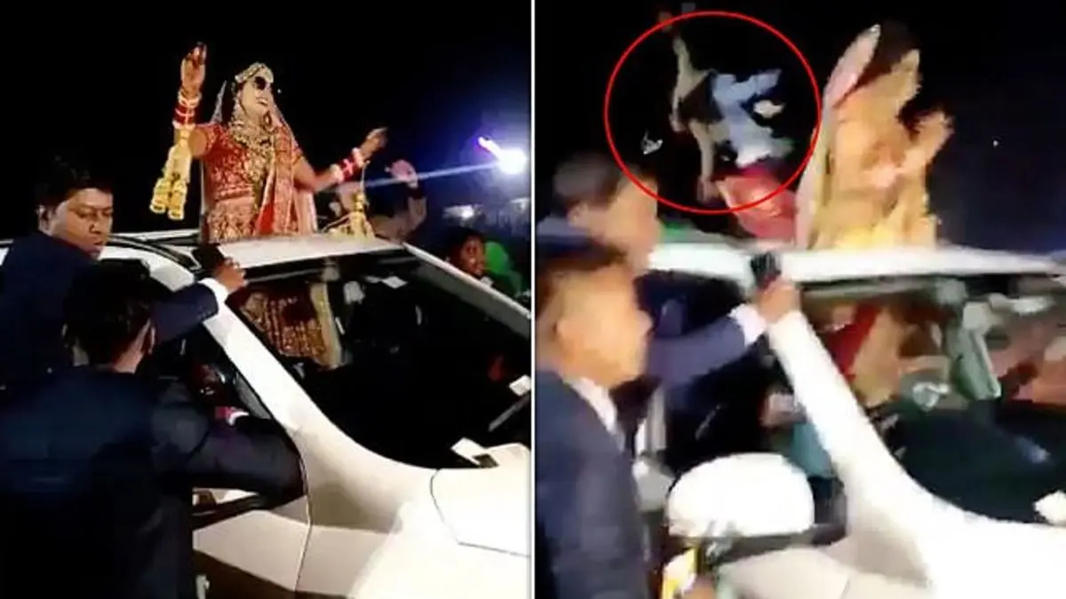 عروس خوش‌شانس از تصادف وحشتناک جان سالم به در برد!/ ویدئو