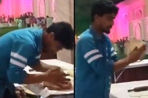 اقدام مشمئزکننده مرد قناد روی شیرینی عروسی!/ ویدئو