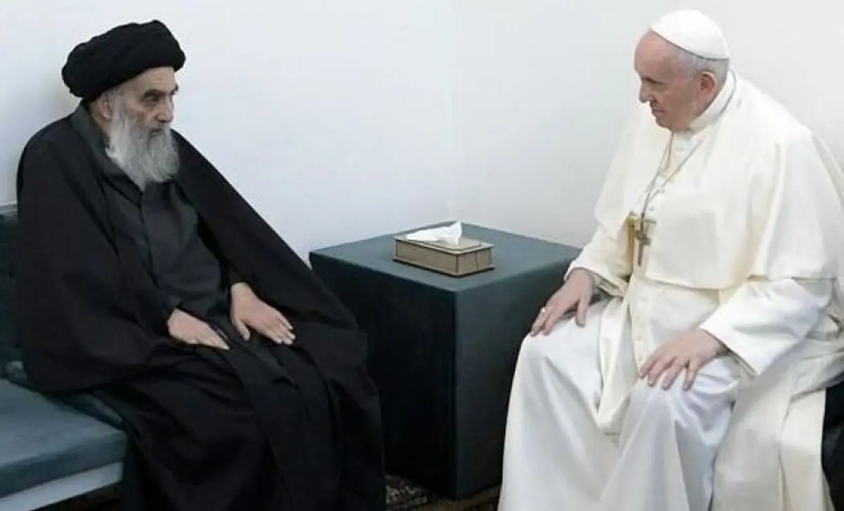 ویدئویی از دیدار پاپ با آیت الله سیستانی در نجف اشرف