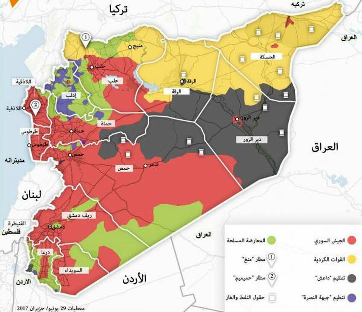 چند درصد از خاک سوریه در کنترل نیروهای مقاومت است؟