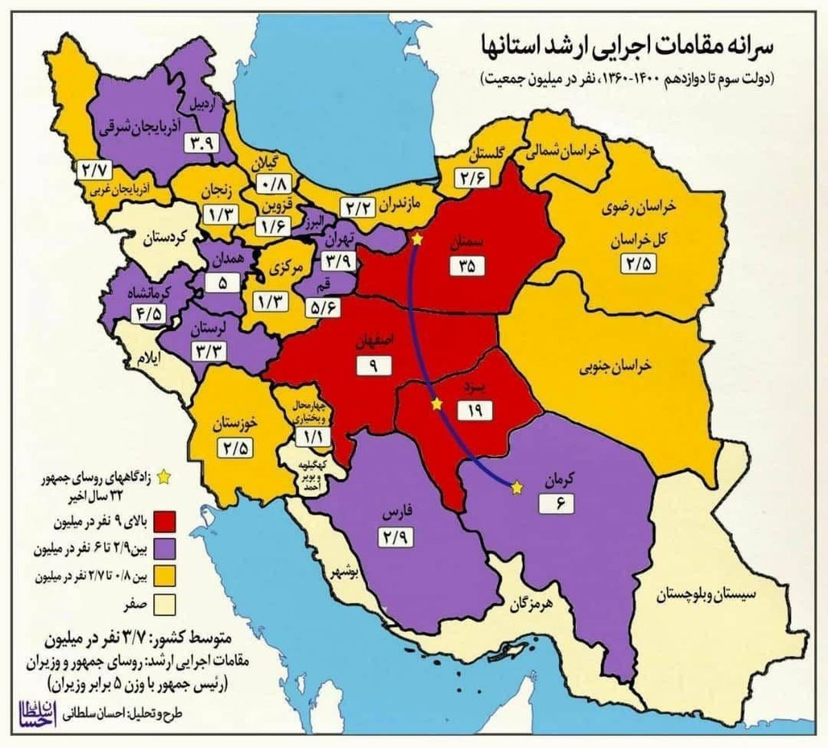 سهم هر استان از مقامات اجرایی ارشد کشور