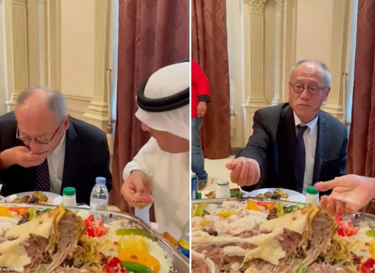 تلاش سفیر ژاپن در عربستان برای غذا خوردن با دست!