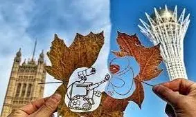 جان دادن به برگ‌ های پاییزی توسط یک هنرمند