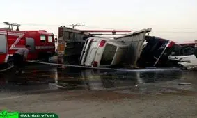 خسارت میلیاردی بر اثر واژگونی تریلی خودروبر