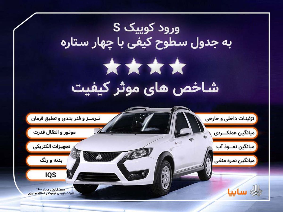 كوييك.اس با چهارستاره وارد جدول كيفی خودروهای داخلی شد