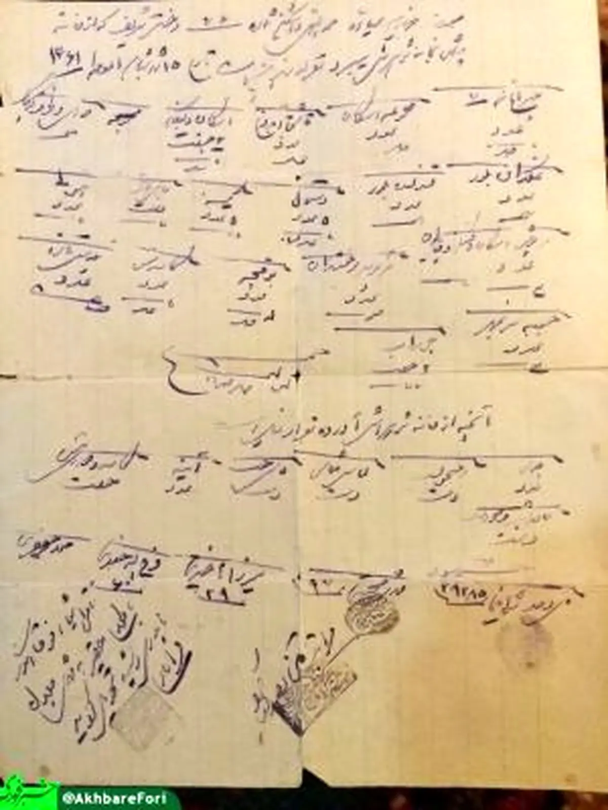 لیست جهیزیه متعلق به سال 1361 هجری قمری