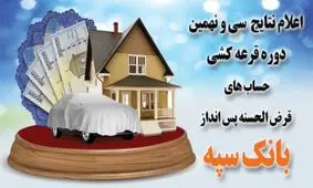 اسامی برندگان سی و نهمین مرحله قرعه کشی حساب های قرض الحسنه بانک سپه