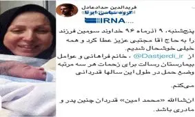 فرید‌الدین حدادعادل از تولد نوه جدید مقام معظم رهبری خبر داد