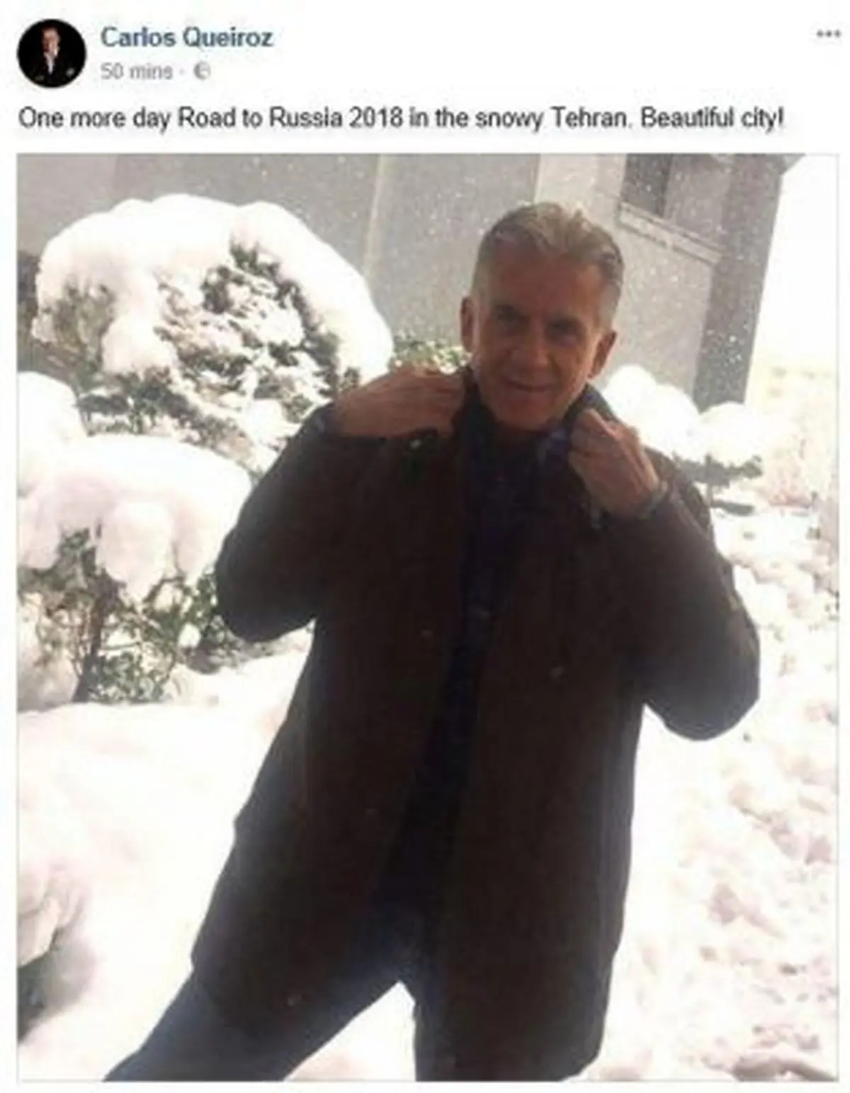 برف تهران و پست کارلوس ‌کی‌روش برای این شهر زیبا+عکس