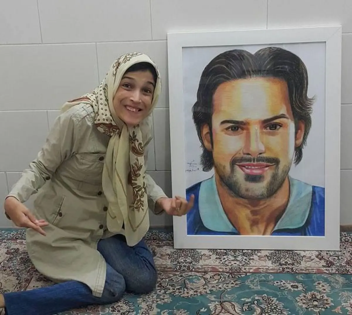 نقاشی فرهاد مجیدی توسط هنرمند معلول+عکس